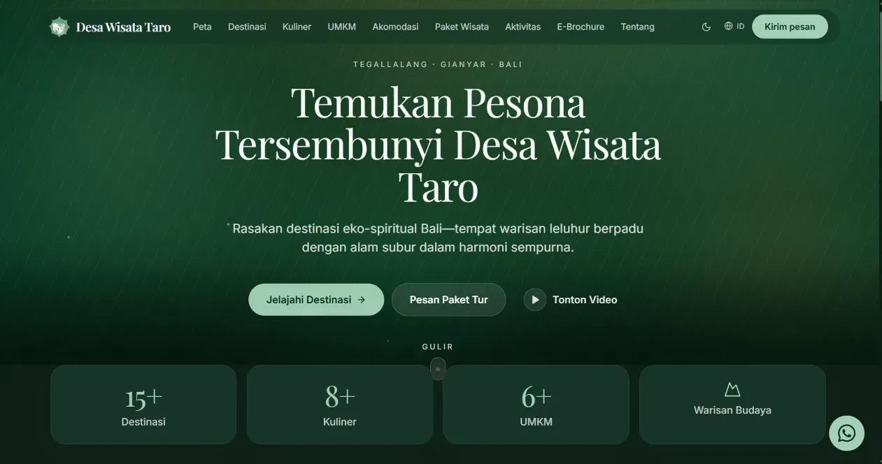 Beranda Desa Wisata Taro dalam tema gelap: Temukan Pesona Tersembunyi Desa Wisata Taro
