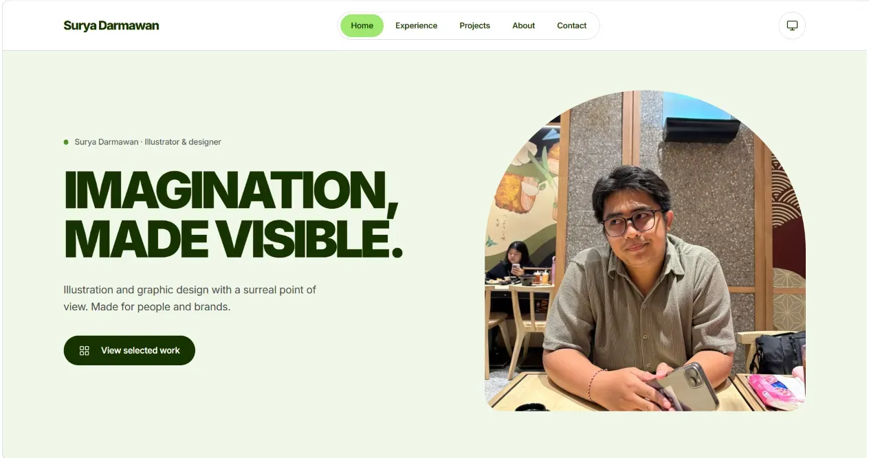 Surya Darmawan portfolio homepage: Imagination, made visible