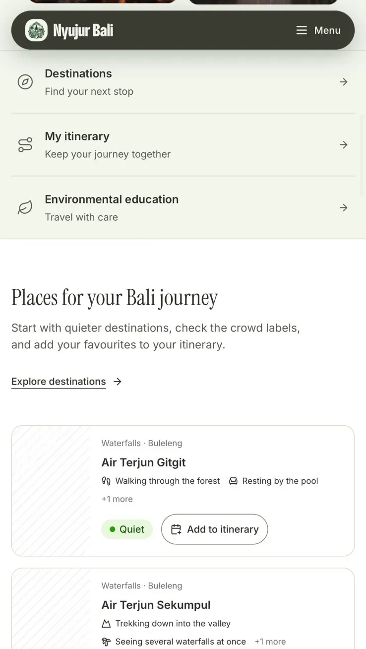 Daftar destinasi Nyujur Bali di ponsel